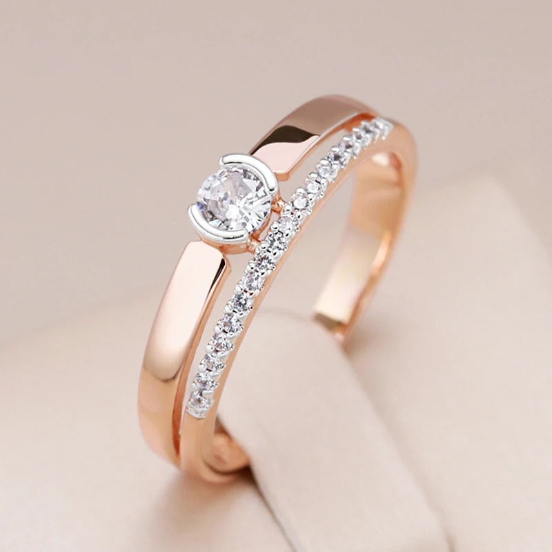 Doppelring aus 18-karätigem Roségold mit Zirkonia