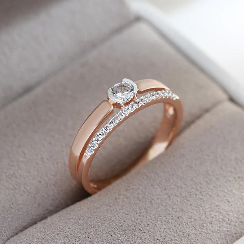Doppelring aus 18-karätigem Roségold mit Zirkonia